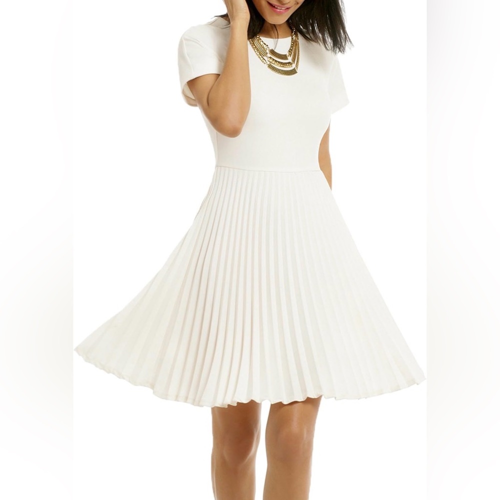 WOOSEA Women's Elegant Pleated Short Sleeves Cocktail Party Swing Dress